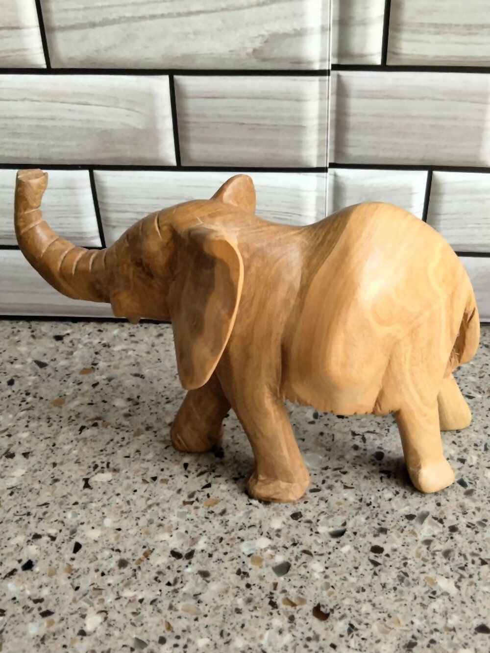 Vintage Hand Carved Solid Wood Elephant Statue - Picture 4 of 6
